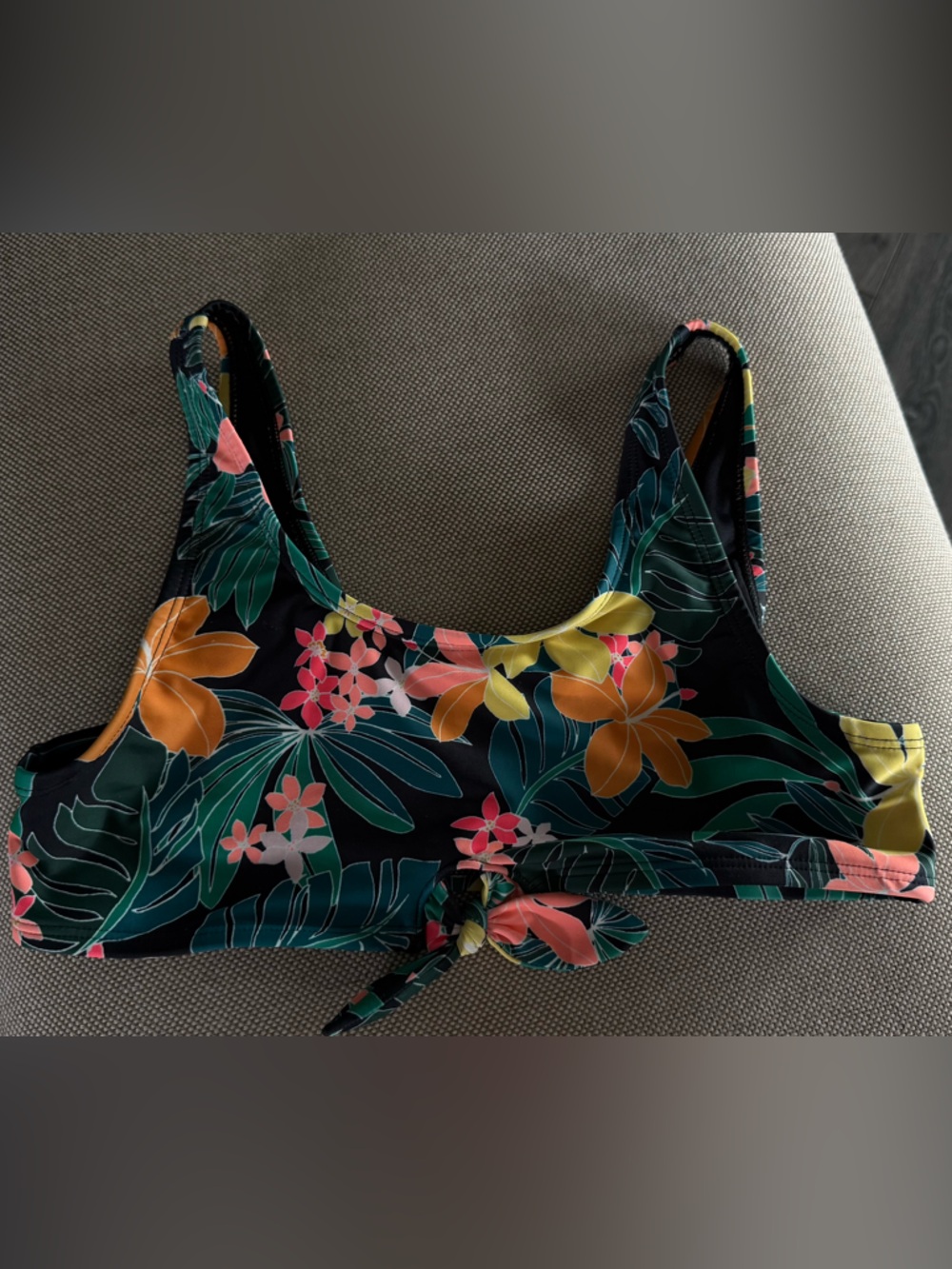 Black, Teal & Coral Patterned Bikini Top